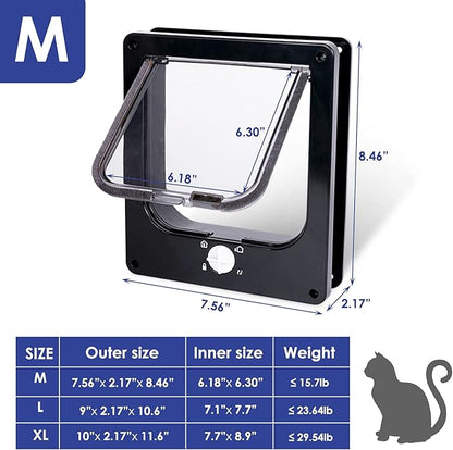Upgraded Version - Cat Doors Flap (for Cat up to 15.7lb), Magnetic Pet Door with 4 Way Locking for Interior Exterior Doors, Weatherproof Gate, Easy Installation