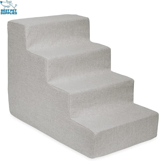 Best Pet Supplies Dog Stairs & Steps - Foam Steps for Small Dogs & Cats, Non-Slip Indoor Balanced Pet Step Support, Dog Ramp, No Assembly, Sand, 4-Step (18-inch Height)