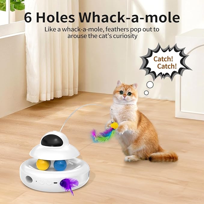 MOHAYA Interactive Cat Toys for Indoor Cats,4-in-1 Automatic Kitten Toy with Laser, Fluttering Butterfly, Moving Feather & Track Balls, USB Rechargeable Self-Play Electronic Toy for Kittens & Adults