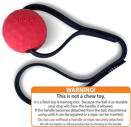 K9 Ops Dog Ball Tug with Handle Biotug Fetch Toy - Rubber Reward Toys - Large Dogs Durable Indestructible Aggressive Chewers Pitbull Dobermann Rottweiler Shepherd (MD/LG, Ruby Red)
