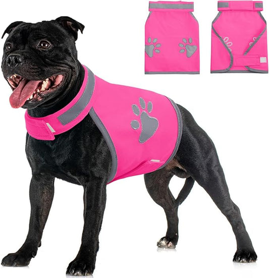 SUNFURA Dog Reflective Safety Vest, High Visibility Adjustable Dog Hunting Harness Vest for Outdoor Activity & Night Walking, Breathable Pet Jacket for Small Medium Large Dogs (Pink, M)