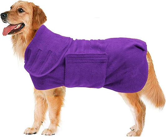 Geyecete Dog Drying Coat - Dog Bathrobe Towel - Microfibre Fast Drying Super Absorbent Pet Cat Bath Robe Towel, Luxuriously Soft - Purple - S