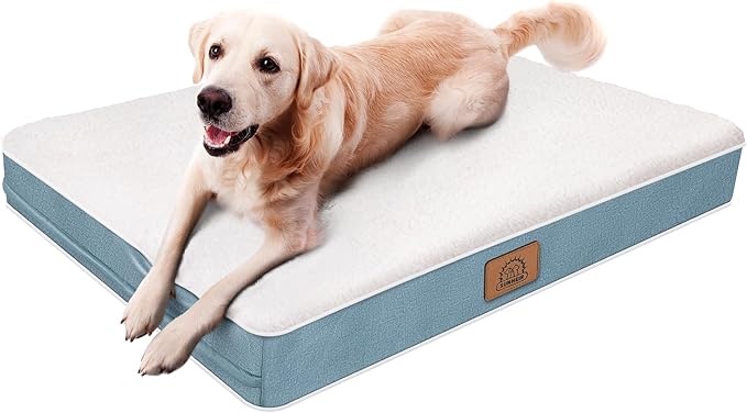 Extra Large Orthopedic Dog Bed for Big Dogs - XXL Waterproof Dog Bed with Removable Washable Cover & Anti-Slip Bottom, Crate Bed, Deluxe Plush Pet Bed Mat (Blue)