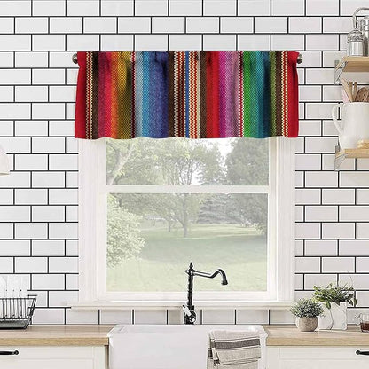 Mexico Valance Curtains Colorful Carpet Stripes Pattern Window Treatment Valances Short Curtains Rod Pocket Drape for Dining Room Home Kitchen Decor, 54x18inch