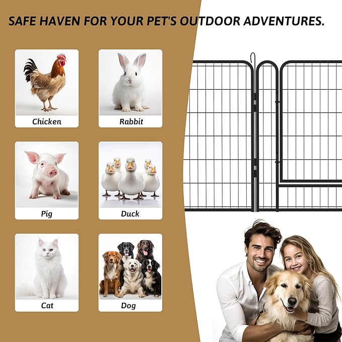 Dog Playpen Indoor - Pet Fence Puppy Exercise Pen for Yard Gate 6/8/12/16Panel Heavy Duty Crates with Doors Metal Dog Pen for Camping Outdoor (27.4 x 31.7 Inch, Black 12 Panels)