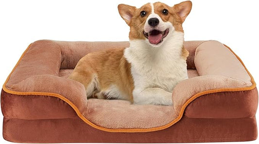 Sweetcrispy Orthopedic Dog Bed, Large Memory Foam Puppy Cat Bed with Washable Waterproof Removable Cover & Non-Slip Bottom for Pet Calming Sleeping (35"x25", Brown)