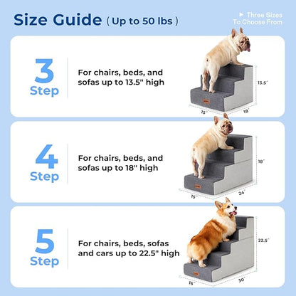 Dog Steps for High Beds - Dog Stairs 2 in 1 with Zippers Suitable for Small Dogs, Foam Pet Stairs with Non Slip Bottom Grey 5 Steps, Beige