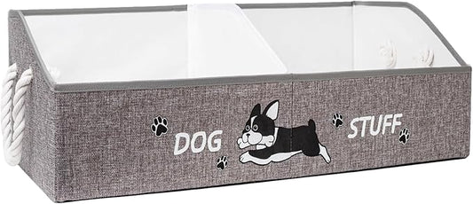 Large Dog Toy Basket with Handles, 28.5" Collapsible Multi-Purpose Hard Board Dog Toy box, Clothes, Cute for Living Room Area (Grey,Cream)