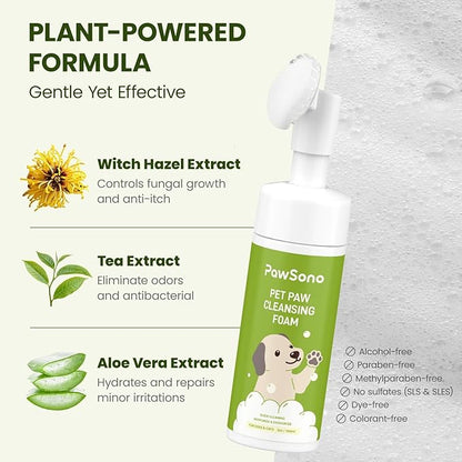 Paw Cleaner for Dogs & Cats, No-Rinse Foaming Pet Foot Washer with Built-in Scrubber Brush for Dirty, Muddy Paws – Suitable for Small, Medium & Large Dogs, Puppies, Kittens (5 fl oz)