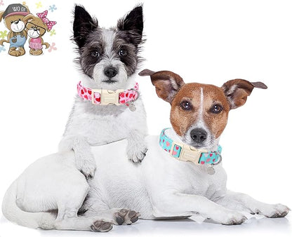 DOGWONG Valentine's Dog Collar - Pink Heart Adjustable Cotton Heart Dog Collar - Perfect for Small, Medium, Large Dogs