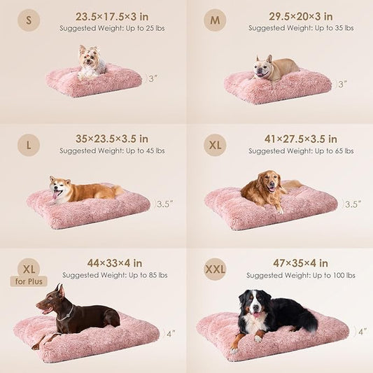 EHEYCIGA Fluffy Dog Crate Bed for Extra Large Dogs, Plush Faux Fur Crate Pad, Calming Anti Anxiety XL Dog Bed, Washable Soft Warm Crate Mat with Non-Slip Bottom, Pink