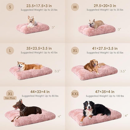 EHEYCIGA Fluffy Dog Bed, Plush Faux Fur Crate Pad, Calming Anti Anxiety Small Dog Bed, Washable Soft Warm Crate Mat with Non-Slip Bottom, Pink