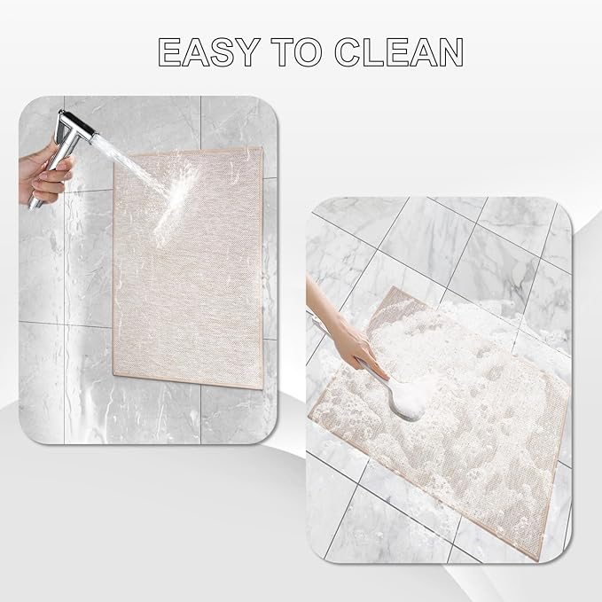Ultra Thin Indoor Door Mat, Low-Profile Door Mats Indoor Entrance, Non-Slip Natural Rubber Backing Doormat, Washable Entryway Doormats, Fade Resistant Dirt Trapper for Kitchen, 35''x24'',Beige