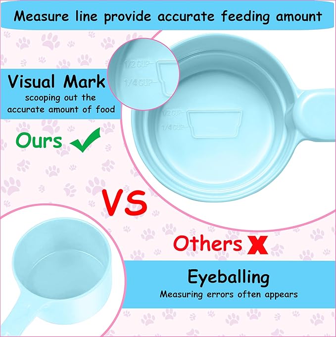 Dog Cat Food Scoop - Pet Food Scoop Dog Food Measuring Cup 1/2 1/4 Cup, Comfortable Long Handle for Easy to Scoop Food, Blue 1/2 Cup
