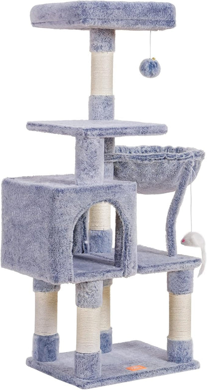 Heybly Cat Tree with Toy, Cat Tower Condo for Indoor Cats, Cat House with Padded Plush Perch, Cozy Hammock and Sisal Scratching Posts, Pewter HCT004SPE