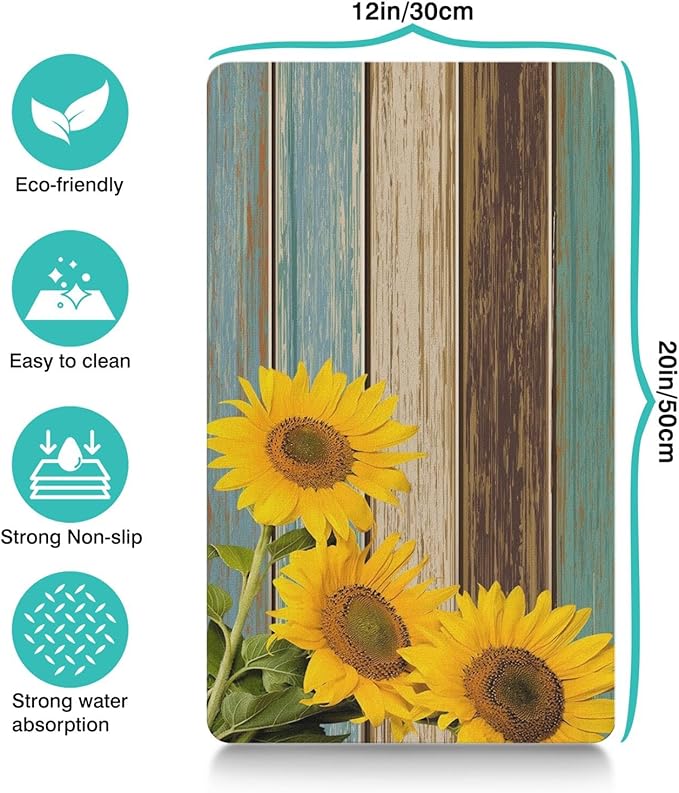 Dog Food Mats for Floors Absorbent, Cat Food Mat - Pet Cat Feeding Mat Quick Dry, Dog Bowl Mats for Water, Pet Supplies Feeding Placemat 12" x 20" Sunflower