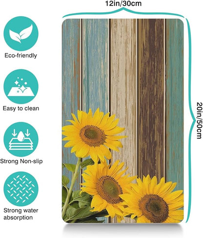 Dog Food Mats for Floors Absorbent, Cat Food Mat - Pet Cat Feeding Mat Quick Dry, Dog Bowl Mats for Water, Pet Supplies Feeding Placemat 12" x 20" Sunflower