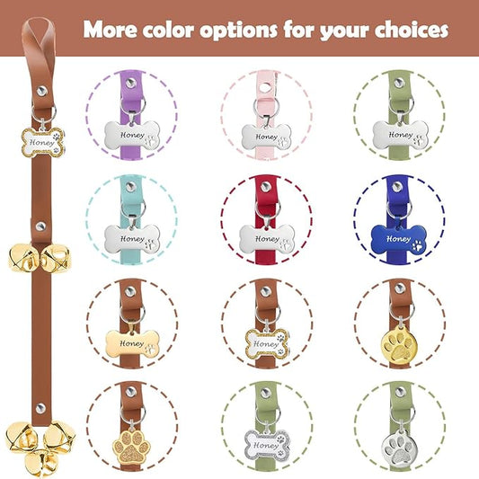 Leather Dog Bells, Puppy Potty Training Bell Dog Doorbell Potty Train Dog Bell for Potty Training Door Bells for Dogs to Ring to Go Outside Jingle Bells (Leather Brown, Glitter Bone 1 PCS)