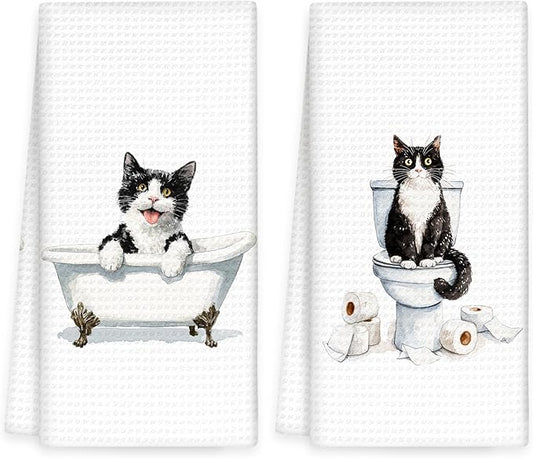 Funny Tuxedo Cat Hand Towels Set of 2, Gifts for Tuxedo Cat Owners Lovers Women Men, Cute Kitten Pet Decor for Bathroom, Funny Pet Lovers Toilet Hand Towels for Bathroom Washroom,16x24In