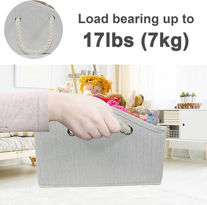 Trapezoid Fabric Dog Toy Basket with Rope Handle - Storage Organizer for Pet Toys - Personalizable - Beige