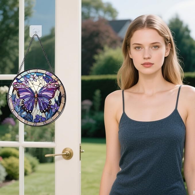Butterfly Stained Glass Window Hanging Gifts, 7.8″ Sun Catchers for Indoor Window Decor, Decorative Sun Catchers Home Wall Art Gift for Thanksgiving Christmas Wedding Housewarming