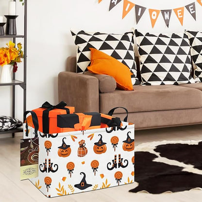 HUNRUNG Rectangle Storage Basket Cute Canvas Organizer Bin for Pet/Children Toys, Books, Clothes Perfect for Rooms/Playroom(REC-Candy Pumpkin)