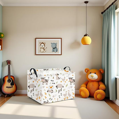 Rectangular Baby Kids Storage Basket Boys for Home Kitchen Girls Cute Toy Storage Bin Organizer Shelf Book Room Decor(Farm)