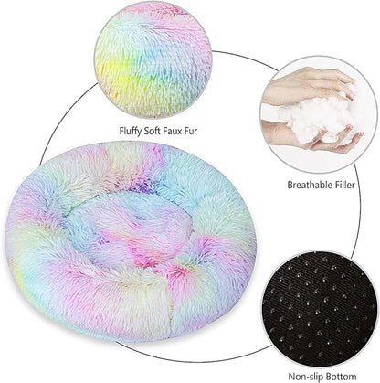 Calming Dog Bed for Small Dogs Cats, Kitty Puppy 23'' Round Anti-Anxiety Warm Fluffy Plush Faux Fur Bed, Soft Anti-Slip Donut Washable Small Pet Bed, Cozy Cat Puppy Bed, Fits up to 30 lbs Pets