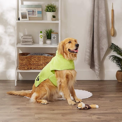 Bone Dry Pet Robe Collection, Embroidered Absorbent Microfiber Bath Robe with Adjustable Closure, for Dogs & Cats, Large, Lettuce Green