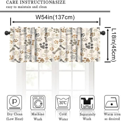Paw Valances Curtain for Kitchen, Brown Beige Dog Paw Bone Window Treatment Valances Short Curtains Rod Pocket Drape for Dining Room Home Farmhouse Decor, 54x18inch