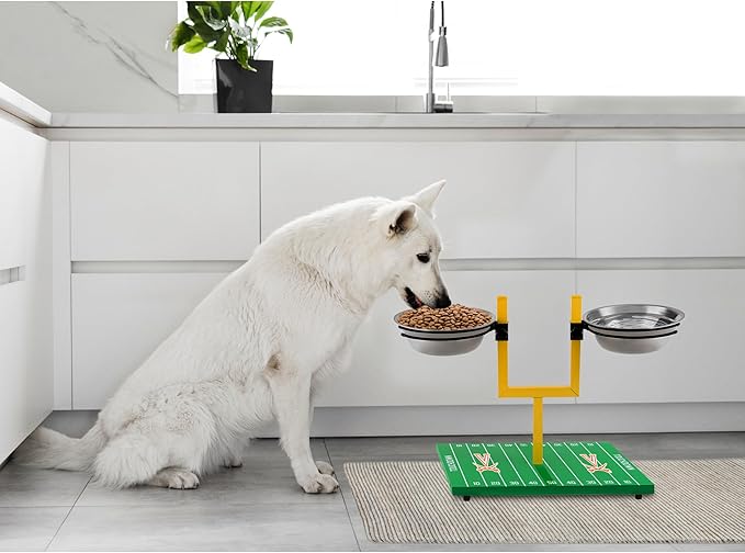 NCAA Virginia Cavaliers Goalpost Football Field Dog Feeder – Adjustable Elevated Dog Bowls with Stand, 2 Stainless Steel Bowls, Non-Slip Rubber Feet, Raised Pet Feeder for Large & Small Dogs