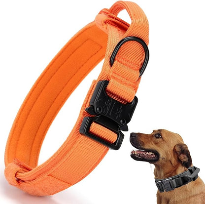 Tactical Dog Collar, Adjustable Military Training Nylon Dog Collar with Control Handle and Heavy Quick-Release Metal Buckle for Small Medium Large Dogs, Orange XXL