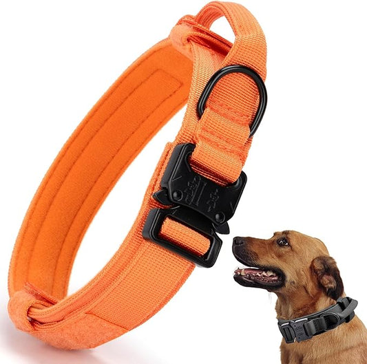 Tactical Dog Collar, Adjustable Military Training Nylon Dog Collar with Control Handle and Heavy Quick-Release Metal Buckle for Small Medium Large Dogs, Orange XL