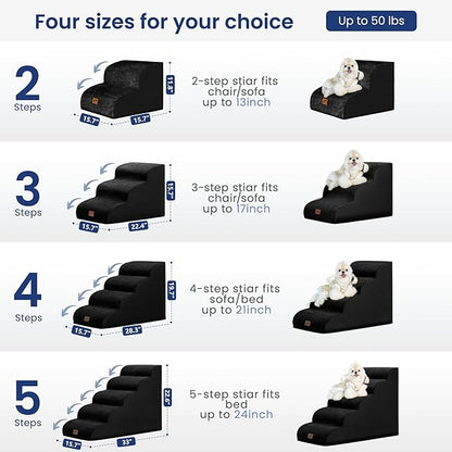 GoGoBunny Ramp Dog Stairs for Couch Sofa and Chair 15.7" H, 3-Step Pet Steps for Small Dogs and Cats, Non-Slip Waterproof Fabric Cover, Stable and Balanced Indoor Step, Pets Friendly, Black