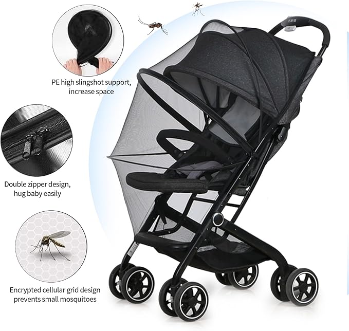 DUOMI Mosquito Net for Stroller,Encrypted Stroller Mosquito Net Full Cover with Double Zipper,Breathable & Foldable Netting for Baby Cover(Black)