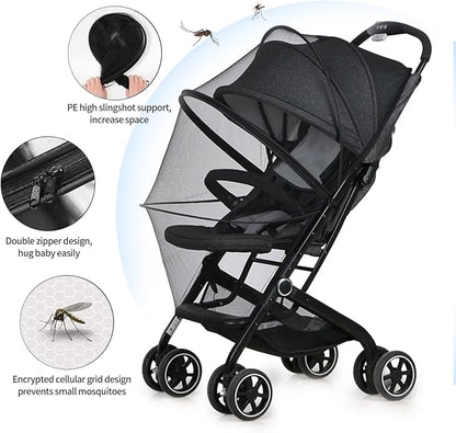 DUOMI Mosquito Net for Stroller,Encrypted Stroller Mosquito Net Full Cover with Double Zipper,Breathable & Foldable Netting for Baby Cover(Black)