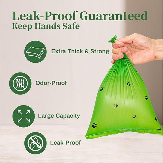 270 Counts Dog Poop Bags Rolls with Dispenser & Leash Clip, Scented Poop Bags for Dogs Waste, Extra Thick & Leak Proof for Poop Doggie Puppy Pet Waste, 9" x 13", Green