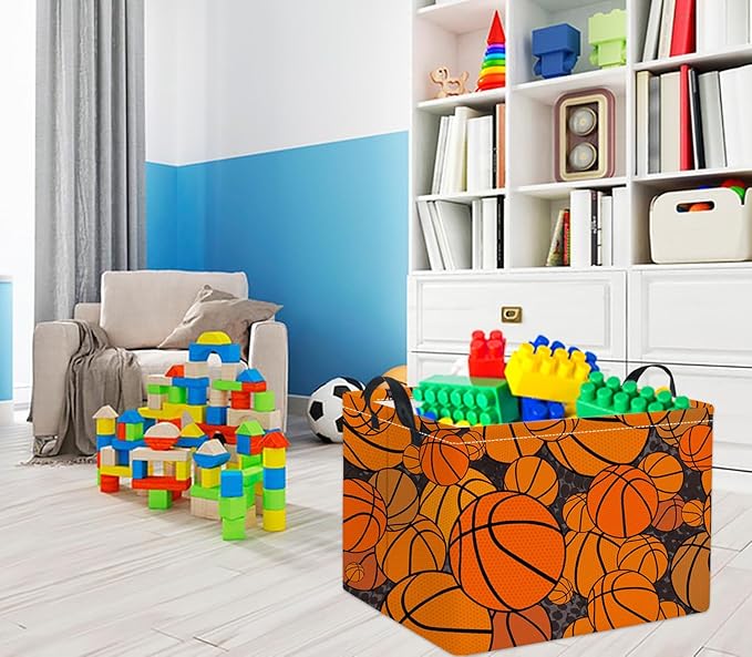 Rectangular Basketball Kids Storage Basket Gift & Baby Storage Bin Organizer Shelf Book Basket Room Decor (Basketballs)
