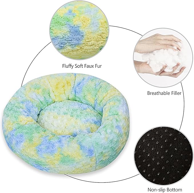 Calming Dog Bed for Big Dogs, 39'' Round Anti-Anxiety Warm Fluffy Plush Faux Fur Bed, Soft Anti-Slip Donut Washable Big Pet Bed, Cozy Big Dogs Bed, Fits up to 100 lbs Pets