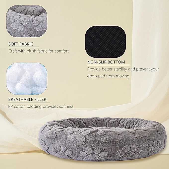 39 Inch Calming Dog Bed for Large Dogs, Round Anti-Anxiety Warm Bed, Soft Cozy Anti-Slip Donut Washable Pet Bed, Fits up to 100 lbs Pets