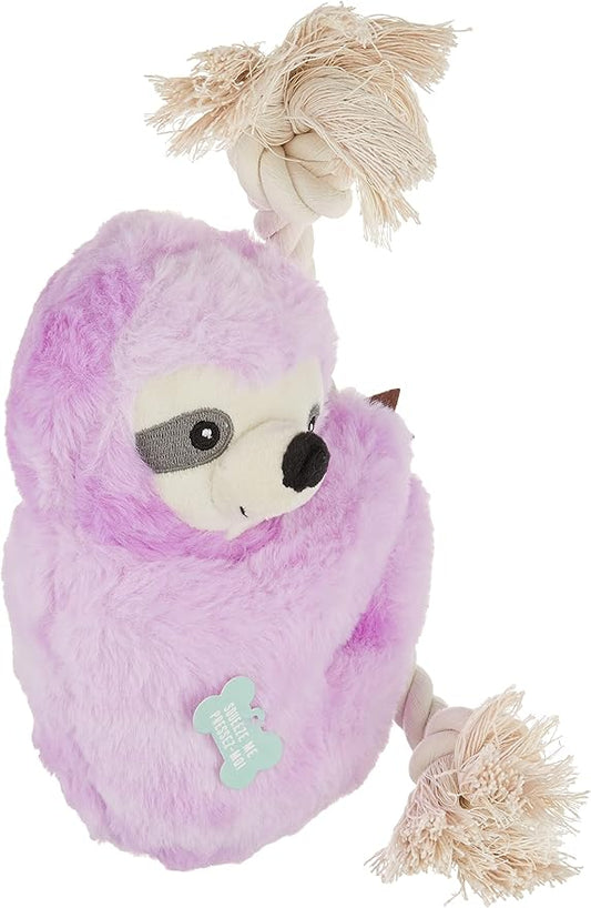 Fringe Studio Plush Dog Toy, Purple Sloth On A Rope, PetShop Collection (289374)