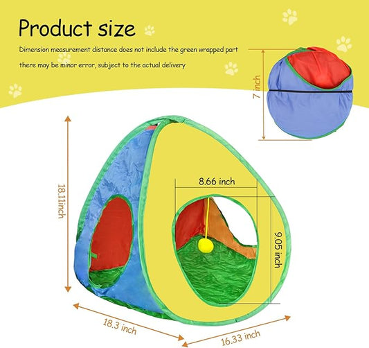 Andiker Cat Tent with a PlushBall, Colorful Foldable Polyester Cat Play Tents Match with Most Cat Tubes for Indoor Cats Game, Sleep, 3 Holes Convenient Kitten Nest for Indoor Kitten, Rabbit(Tent S)