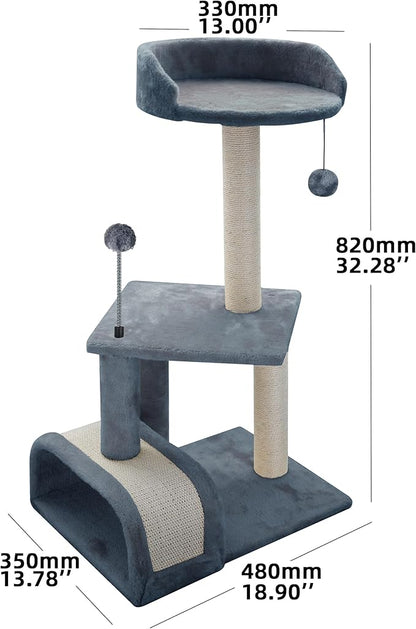 Roypet 32" Cat Tree with Scratching Pad and Perch, Grey
