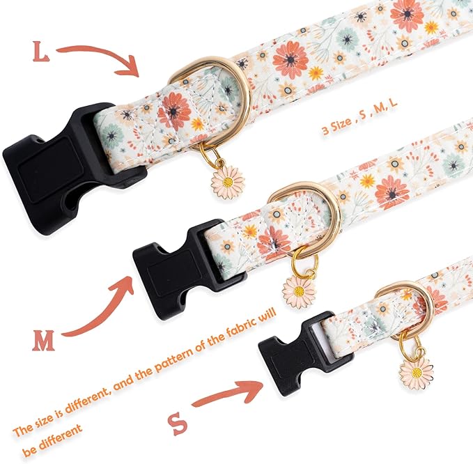 Faygarsle Cotton Designer Dogs Collar Cute Flower Dog Collars for Girl Female Small Medium Large Dogs with Flower Charms XS