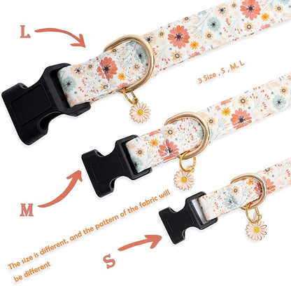 Faygarsle Cotton Designer Dogs Collar Cute Flower Dog Collars for Girl Female Small Medium Large Dogs with Flower Charms XS