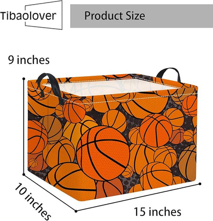 Rectangular Basketball Kids Storage Basket Gift & Baby Storage Bin Organizer Shelf Book Basket Room Decor (Basketballs)