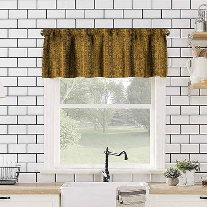 Vintage Egyptian Print Curtains Valance, Golden Egypt Hieroglyphics Old Logographic Details Alphabetic Element Window Valance Curtain for Farmhouse Bedroom Living Room Kitchen 54x18inch
