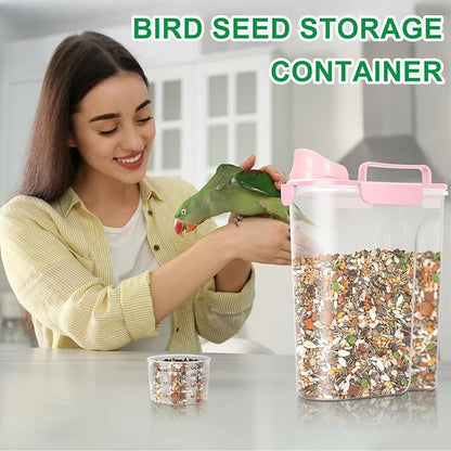 Pet Dog Cat Food Storage Container 5 to 7 lbs with Can Cover and Mixing Spoon, Airtight Pet Food Storage Dispenser with Large Spout & Measuring Cup for Kibble Dog Treat Bird Seed Container -Pink