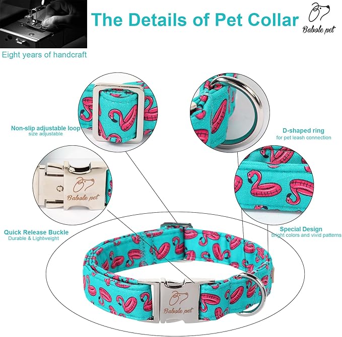 Summer Dog Collar, Cool Flamingo Float Pet Collar with Metal Buckel, Durable Adjustable Designer Dog Collars for Small Medium Large Dogs XS