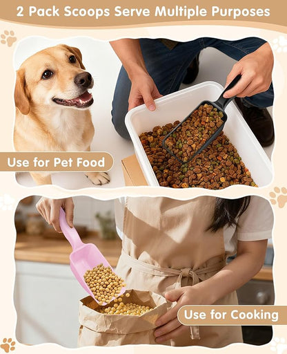 2-Pack Dog Food Scoop 1 Cup, Plastic Pet Food Measuring Scoop With Measuring Lines (1/2 & 1 Cup Markings) for Dogs, Cats, Fish, Bird（Black and Pink)